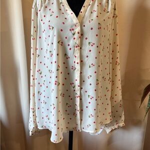 LC Lauren Conrad Cream w/cherry print Blouse